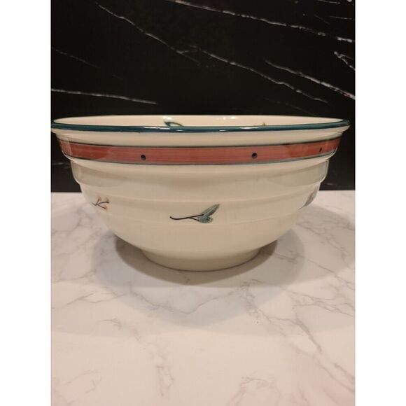 HARTSTONE Pottery 11.25" x 5½" Ribbed Mixing Bowl Woodland Pattern VTG 1981 USA - Picture 5 of 12